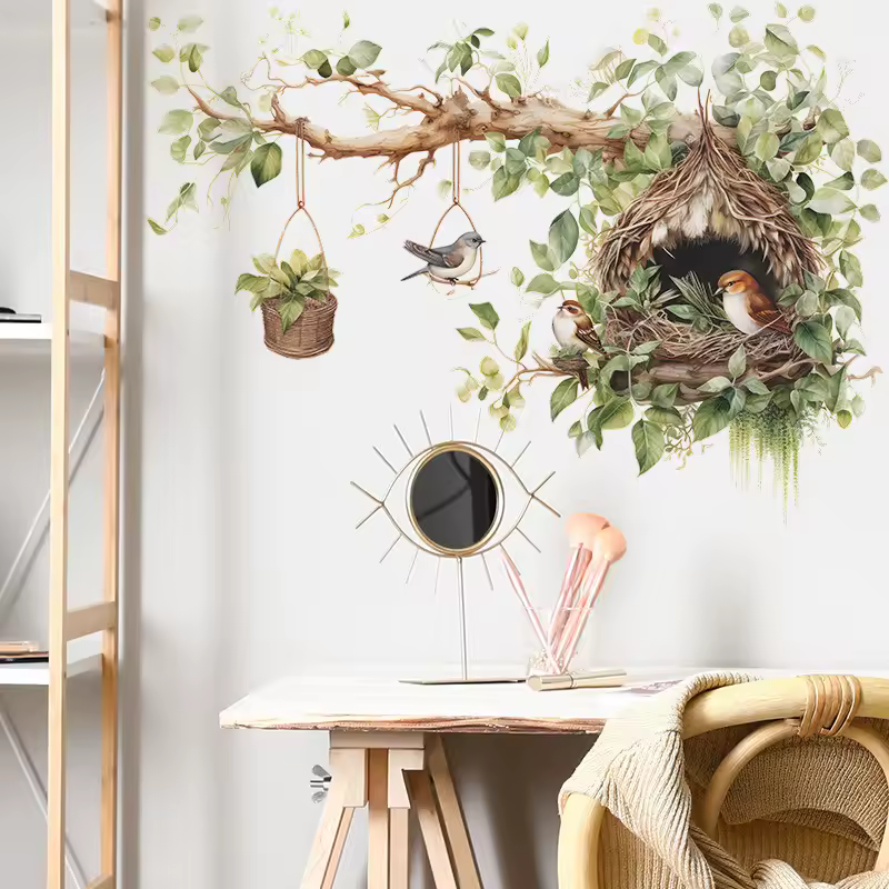 Lovely branch bird's nest Wall Stickers For Living Room Bedroom Home Background Wall Decor Self-adhesive Vinyl Sticker Wallpaper