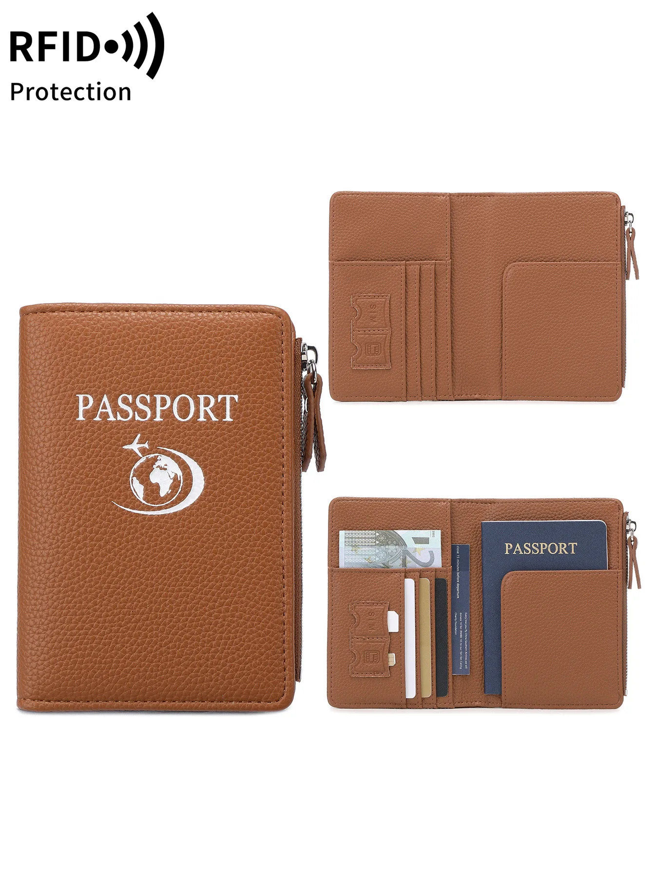 

Ультратонкий RFID-экранированный держатель для паспорта, складной двойной кошелек, многофункциональный чехол для паспорта с рисунком личи, дорожный аксессуар унисекс