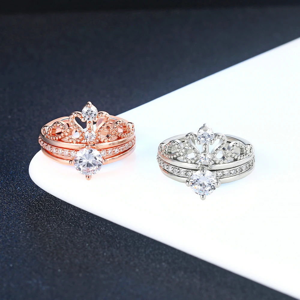 INN خمر خاتم فخم للنساء أنيقة رائعة زركون الملكة تاج المشاركة خاتم الزواج مجموعة مجوهرات هدية R350-2