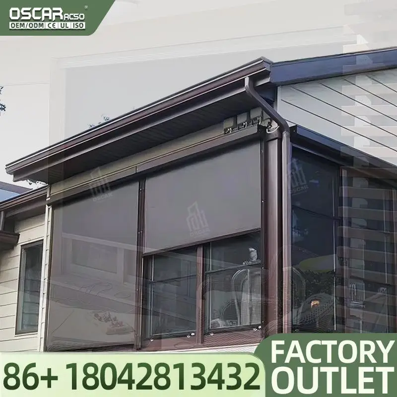 100% Light Filtering UV Protection Outdoor Electric Zip Roller Blinds Sun Shading Eco Friendly for Balcony Patio Garden Rolling