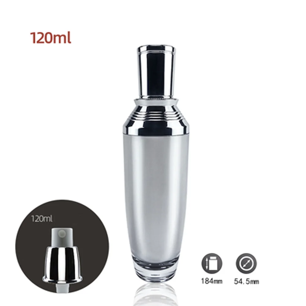 100ml&120ml capacity empty silver mirror surface color acrylic material Spray Perfume bottle with sprayer pump and cap