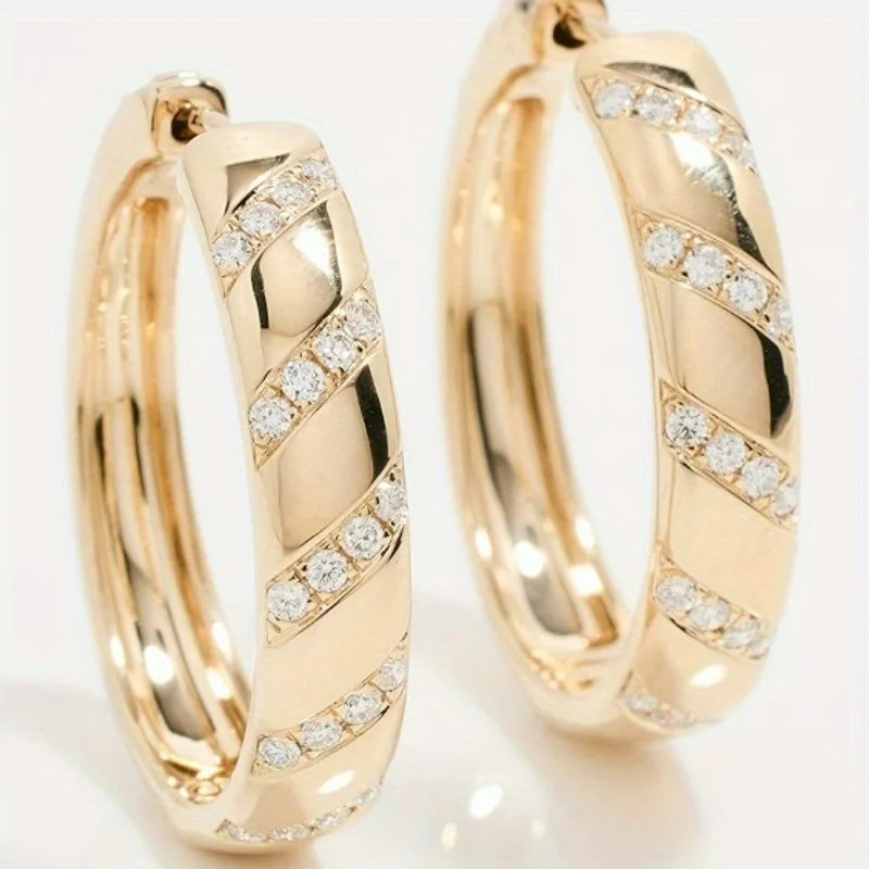 Elegante goldfarbene weiße CZ-Ohrhänger für Damen, geometrisch, für Party und Alltag