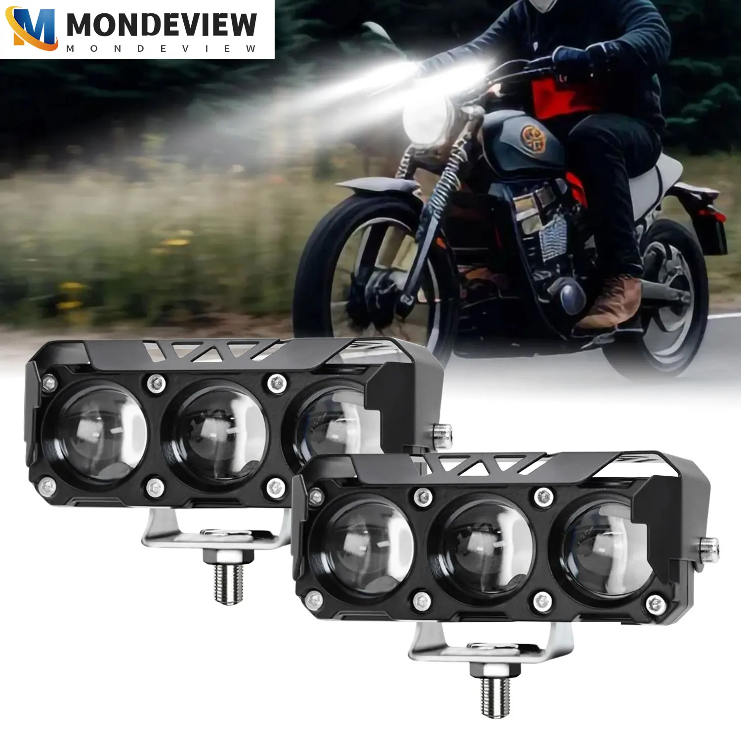 MONDEVIEW adjustable 90 degree beam motorcycle spotlight 6000K 1800W 180000LM car daytime running light