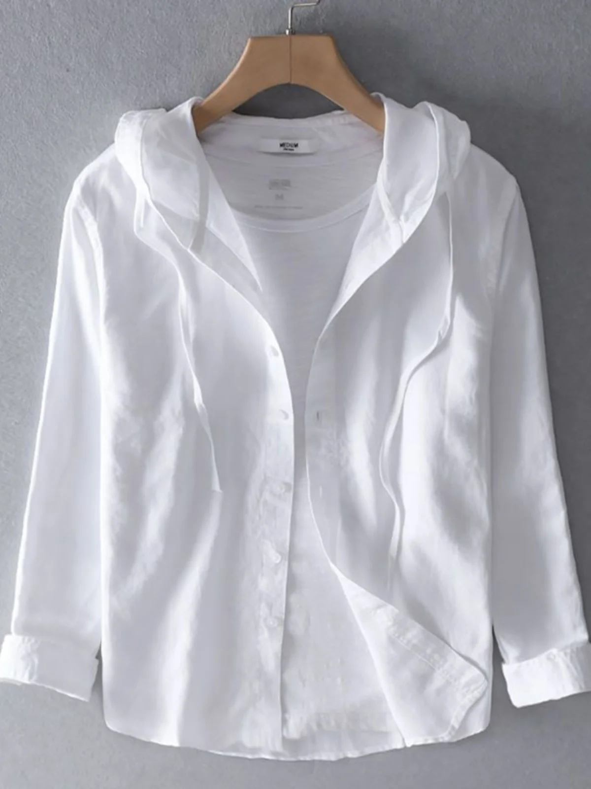 

Новая модная тонкая свободная мужская льняная рубашка с капюшоном для весны и лета, трендовая, молодежная, из хлопка и льна...