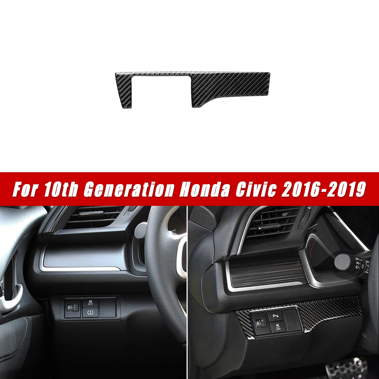For 10th Generation Honda Civic 2016-2019 Car Interior Trim Accessories Carbon Fiber Stickers Headlight Switch Left Panel