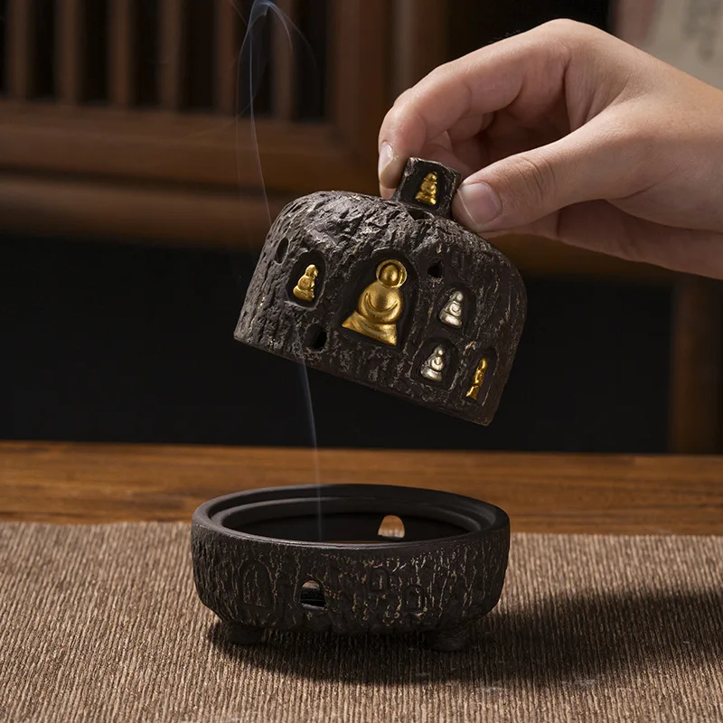 Furnace Dunhuang Chan Buddha Hulu Chinese Style Incense Burners Home Indoor Household Hotel Office Tea House Ceramic Praying