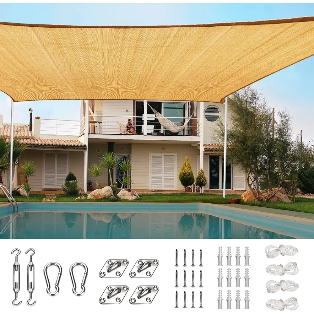 20x26ft Sun Shade Sail for Patio, 185GSM Heavy Duty Rectangular Outdoor Sunshades UV Block Outside Canopy Cover for Backyard