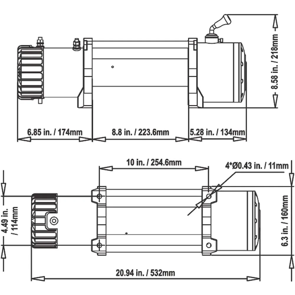 กว้านเชือกสีแดงสังเคราะห์กันน้ํา 13500 ปอนด์ความจุโหลดชุดกว้านไฟฟ้า, กว้านพร้อมที่จับแบบมีสาย