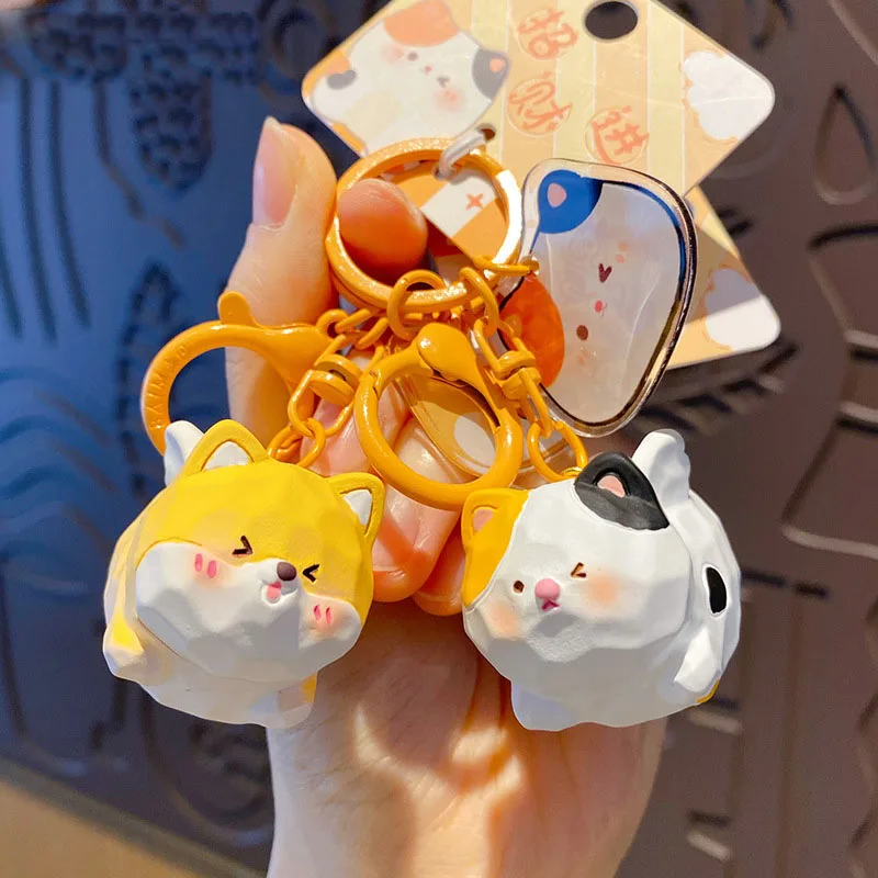 Kawaii Animal Dolls Keychain Cartoon Cute Resin Elephant Rabbit Shiba Inu Pendant Keyring For Women Men Girls Car Bag Keyfob