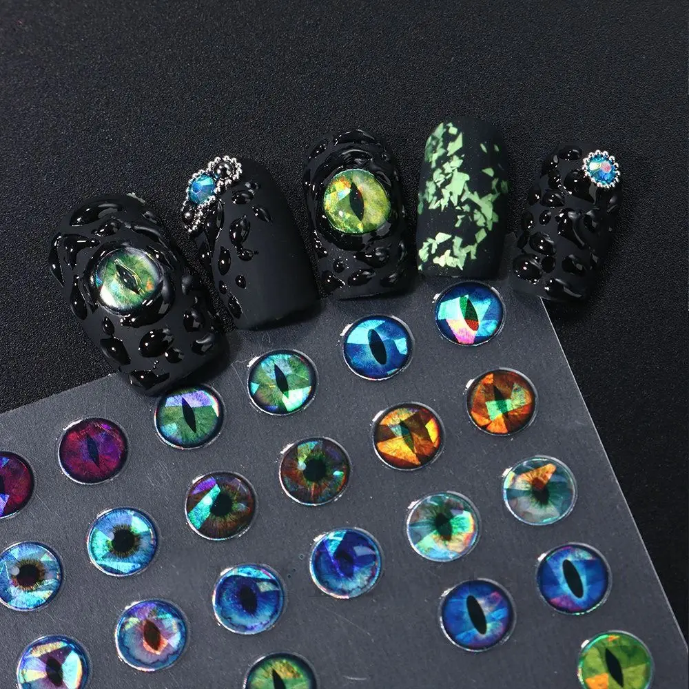 3D Simple Nail Art Stickers Green Blue Dinosaur Snake Cat Evil Eye Nail Decoration Dragon Eyes Foil Design Adhesive Nail Decals