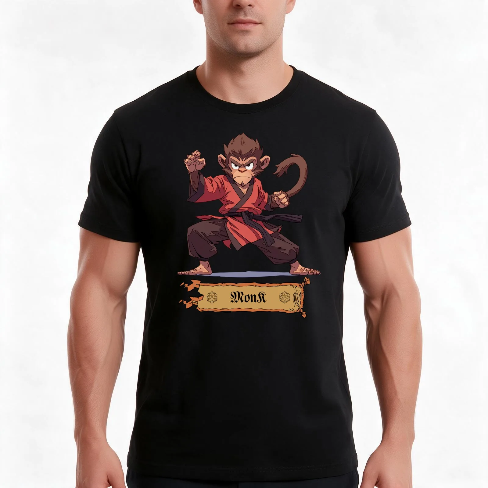 Monkey Monk: Master of Martial Movements - RPG Character T-Shirt, Summer Casual Cotton Tee, Oversized Streetwear Tops