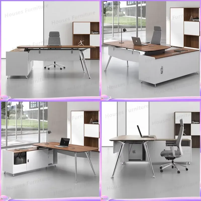 Modern Executive Office Desk Set with Storage Cabinets and Ergonomic Chair Manager Workstation Furniture for Home Business