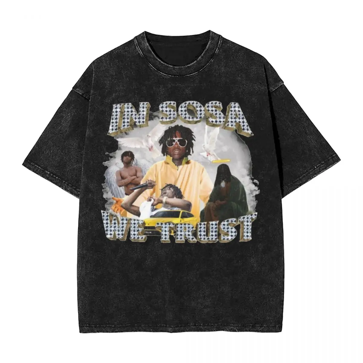 In Sosa We Trust Chief Keef T Shirts Washed Short Sleeve Street T-Shirts Rap Novelty for Men Women Tops Streetwear Printed Tees