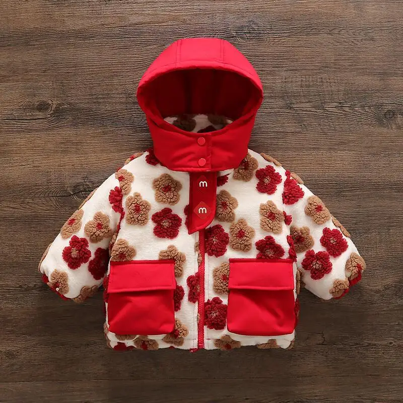 

Kawaii Casual Coat Set W310 Cute New Thickened Fury Outerwear Fashionable New Year's Children's Plush Cotton Floral Real Fur