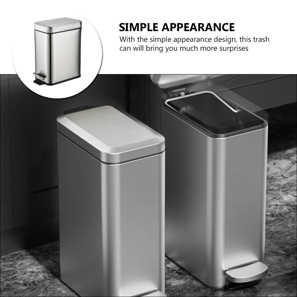 

Pedal Trash Can 10L Stainless Steel Compact Kitchen Bin Bathroom Garbage Bins Waste Basket Rubbish Container HomeTrashBucket
