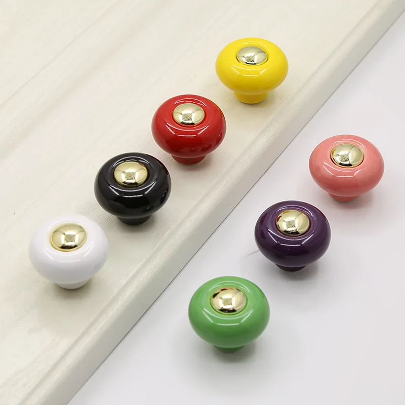 

Good Family Zinc Alloy Ceramic Color Handle Modern Simple Cabinet Wardrobe Drawer Single Hole Round Furniture Handle