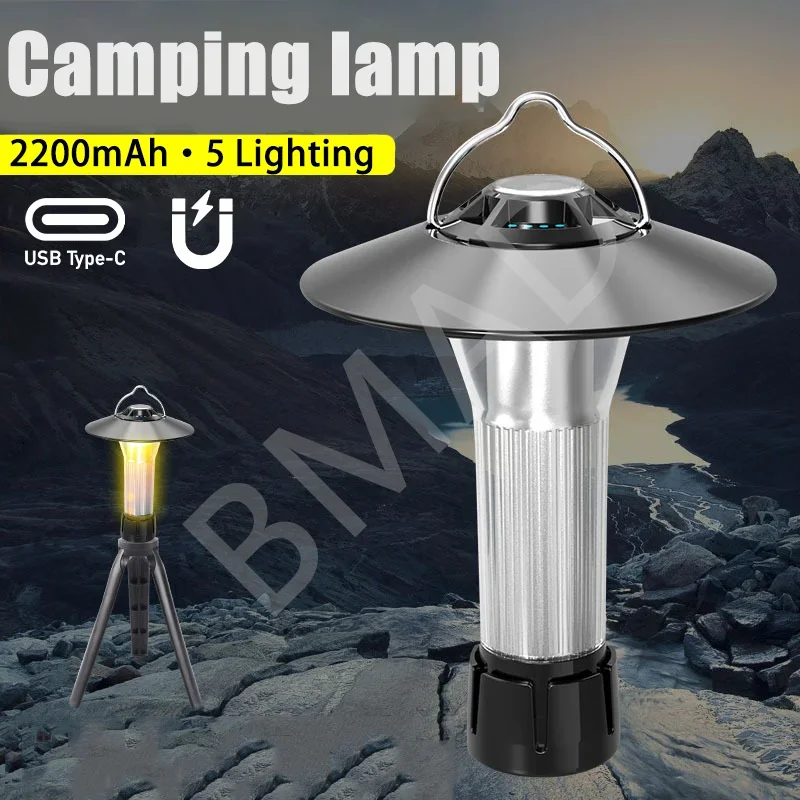 

Портативный фонарь для кемпинга 2200 мАч с магнитным основанием, подвесной светильник, 5 режимов освещения, светодиодные фонарики, аварийная лампа