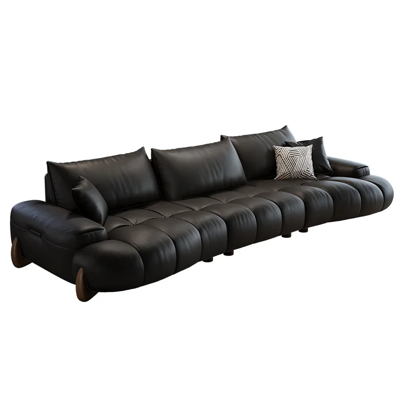 Black medieval style living room special-shaped leather modern simple straight row multi-functional leather art sofa