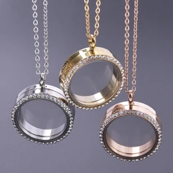 30mm Round Glass Twist Locket Pendant Necklaces For Women Men Accessories Silver/Gold/Rose Gold Color Stainless Steel Necklace