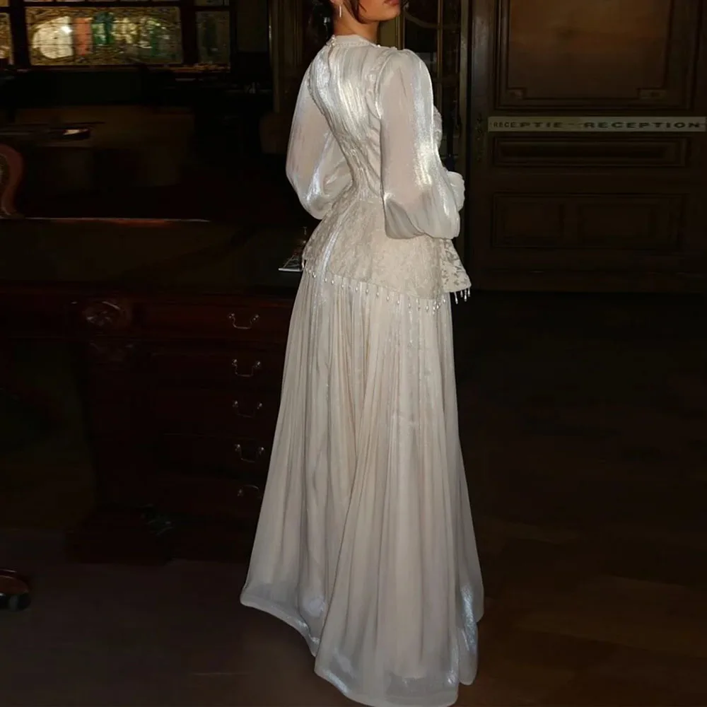 맞춤형 우아한 크레이프 프롬 드레스 플리츠 A라인 약혼 파티 가운 비즈 장식 페플럼 드레스