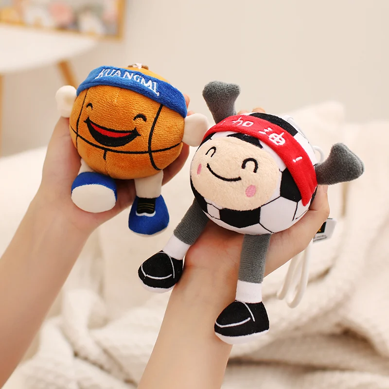 13cm Ball Plush Pendant Stuffed Football Basketball Keyring Happy Humanoid Sport Equipment Decor for Bag Gift
