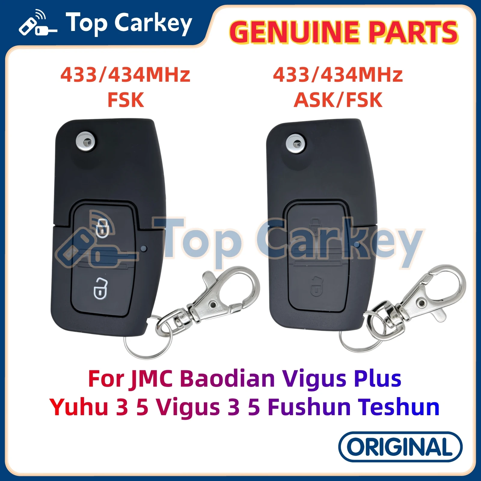

TopCarkey Original Flip Remote Key 433MHz for JMC Baodian Vigus Plus Yuhu 3 5 Vigus 3 5 Fushun Teshun