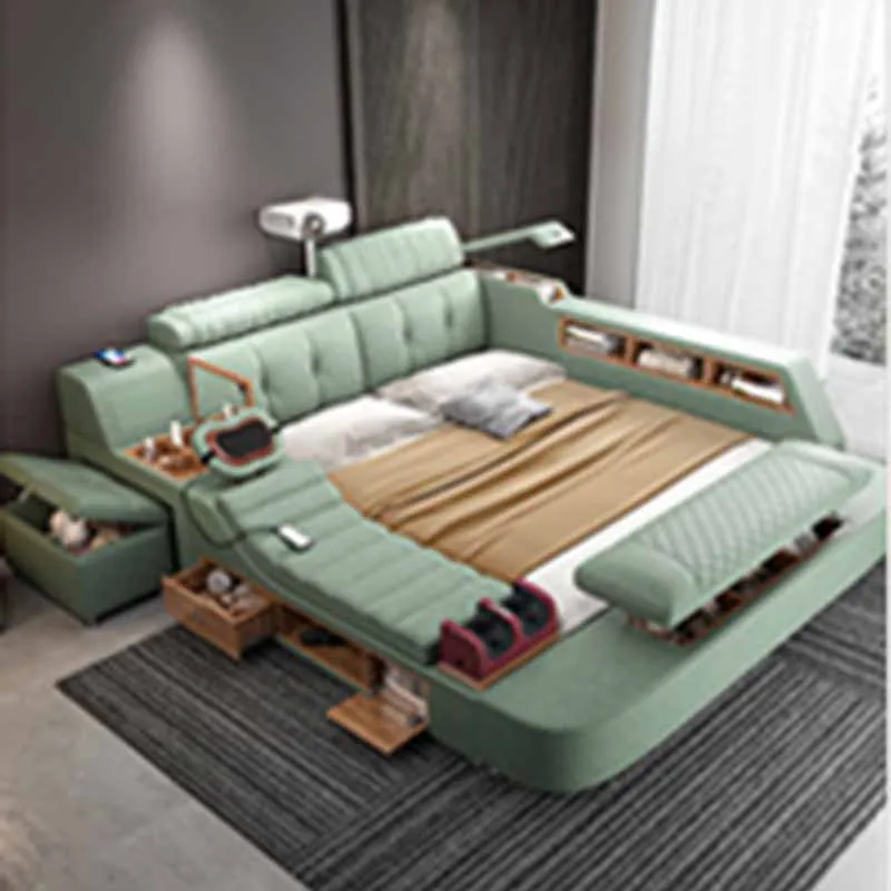 Italian Style Double Bed Modern Cheap Headrest Queen Double Bed Massage Design Sleeping Letto Multifunzione Bedroom Furniture