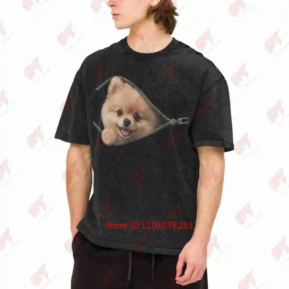 Pomeranian Dog Vintage Pomerania Vintage Washed Tee Pure Cotton T-Shirt