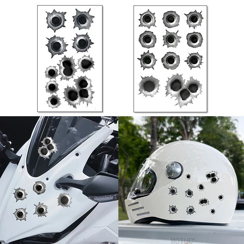 

Realistic Bullet Hole Motorcycle Stickers Waterproof Funny DIY Motorbike Helmet Fuel Tank Car Window Self-Adhesive Vinyl Decals