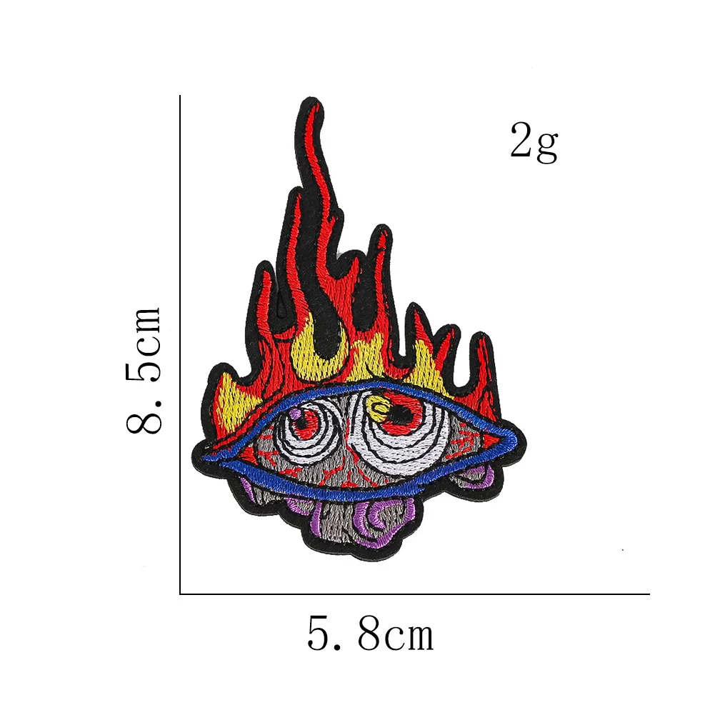 Grotesk gestickter Aufnäher mit Flammenaugen, 8,5 x 5,8 cm, Street-Style-Applikation für Jeansjacken, Kapuzenpullover, Lederbekleidung – Detail 6