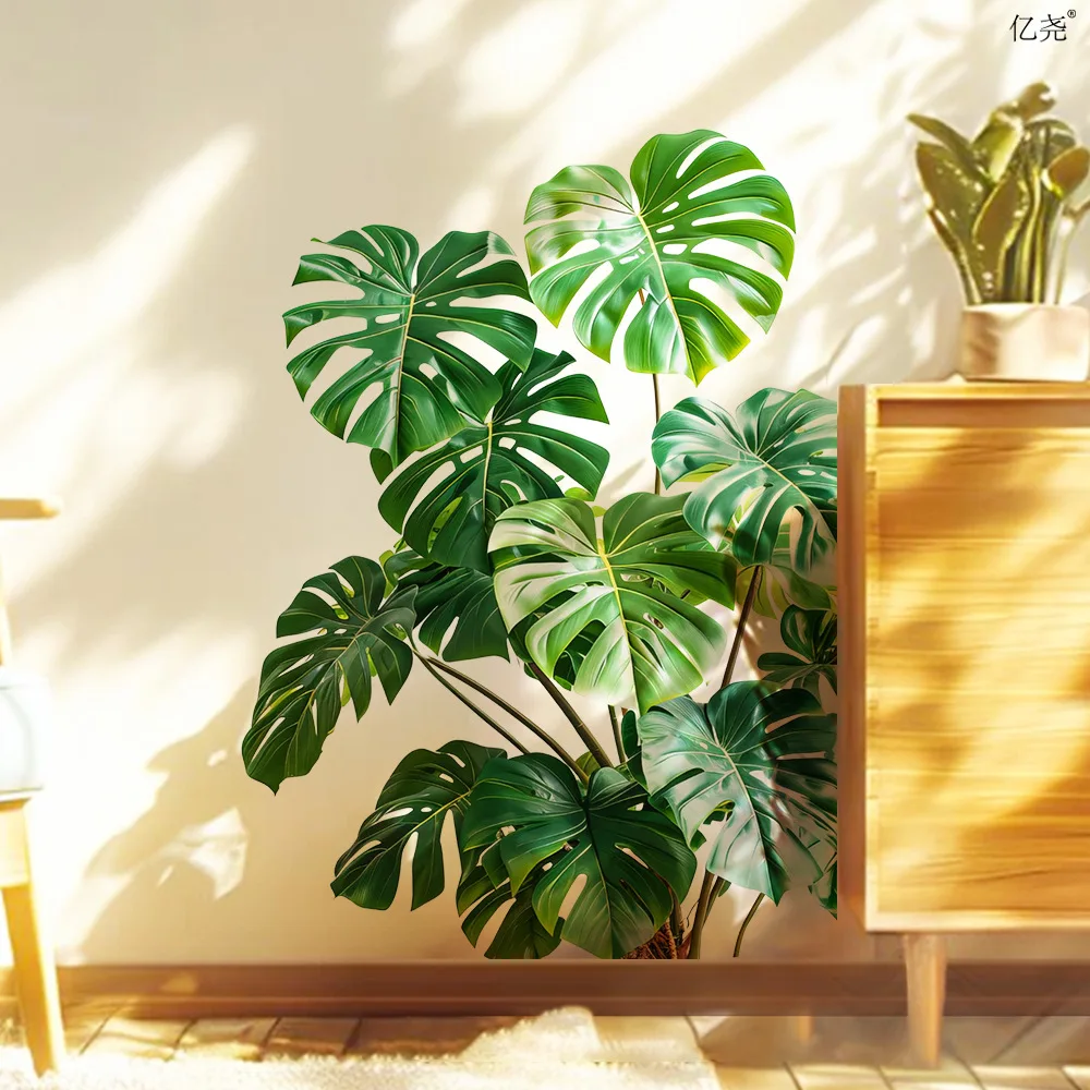 Simulated Turtle Back Leaf Wall Stickers Fresh Green Plant PVC Sticker Room Corridor Wall Decoration Self Adhesive Stickers