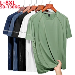 Plus Size Quick-Dry Gym Sports Streetwear Ice Silk Oversized 8xl T Shirt Solid Color Black Summer Short Sleeve Top Tees Tshirt