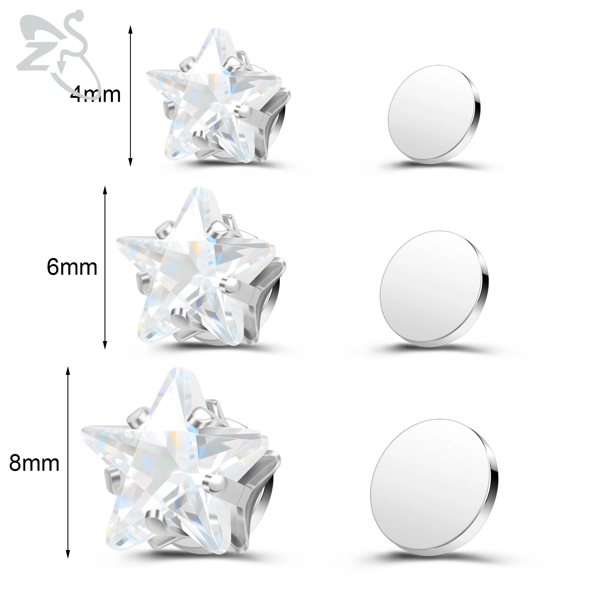 ZS 1 Stück magnetische Clip-on-Ohrringe, Stern-Herzform, CZ-Kristall-Ohrclip, kein Piercing, Ohrstecker, kein durchbohrter Ohrring-Schmuck, 4–8 mm – Detail 5