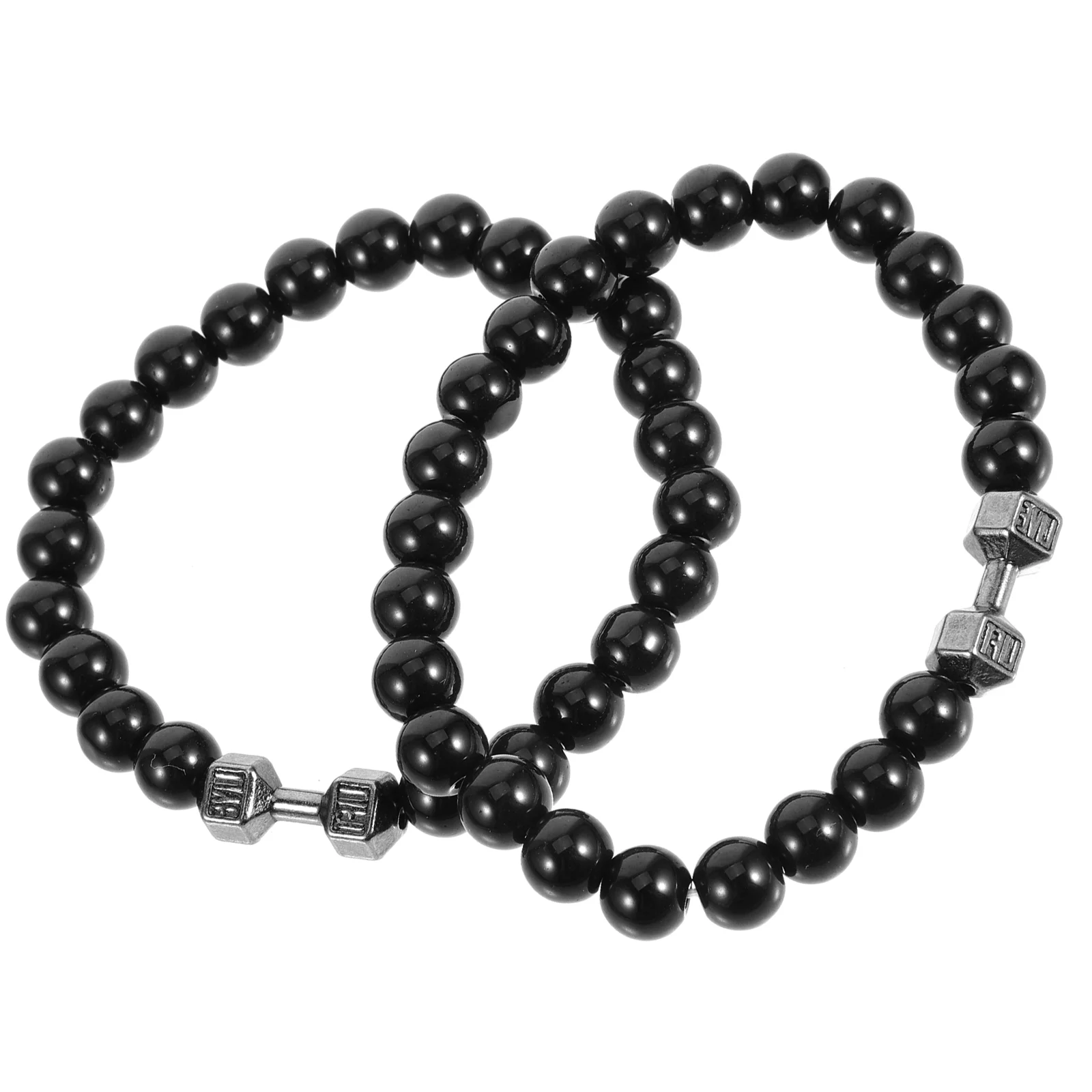 2 Pcs Dumbbell Hand Beaded Bracelets Pieces 1 Set (bright Black) Weighted for Men Stone Alloy Man