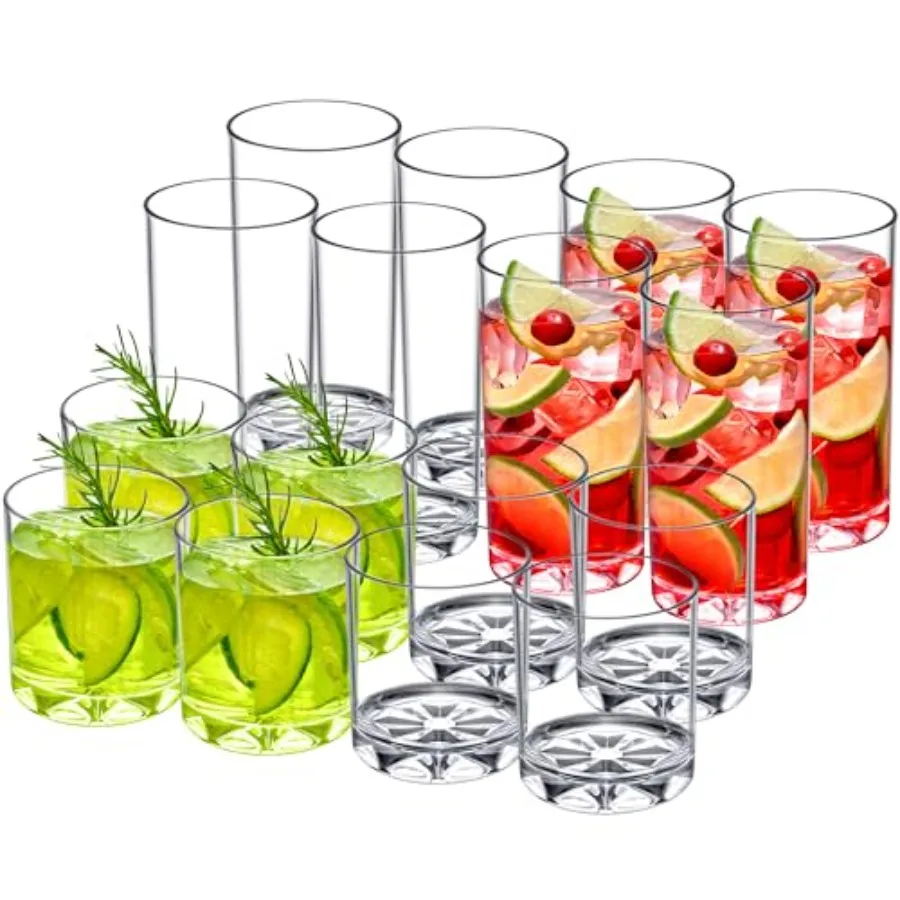 

Amazing Abby - Liberty - 12-Ounce and 16-Ounce Plastic Tumblers Set of 16 Plastic Drinking Glasses All-Clear Reusable Plastic C