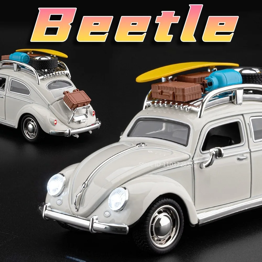 1:32 Beetle Model Vintage Car Toy Alloy Diecast Exquisite Interior Doors Opened Pull Back Sound Light Home Decoration Car Models