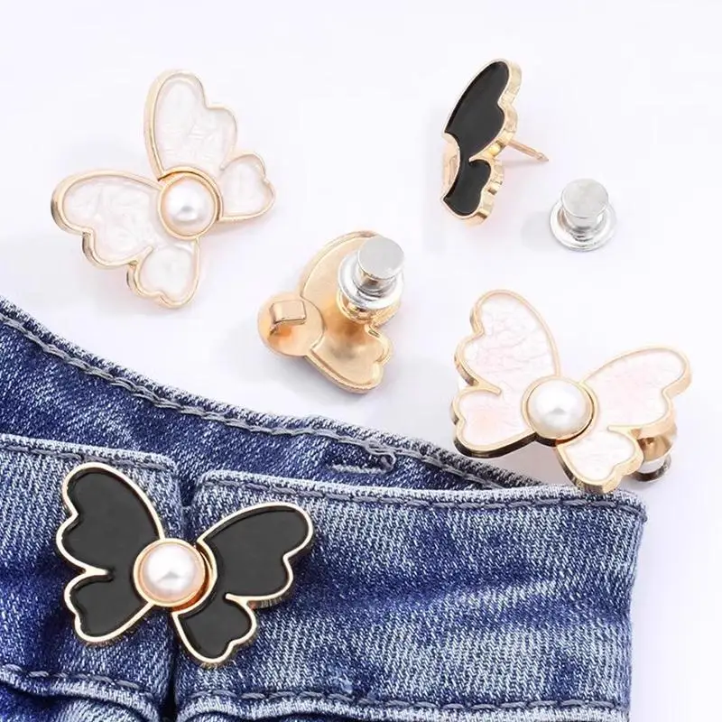 2 Stück Schmetterlings-Taillenschnallen mit Perlendekor und nagelfreiem, abnehmbarem Design, perfekt zum Anpassen lockerer Jeans im Alltag. – Detail 15