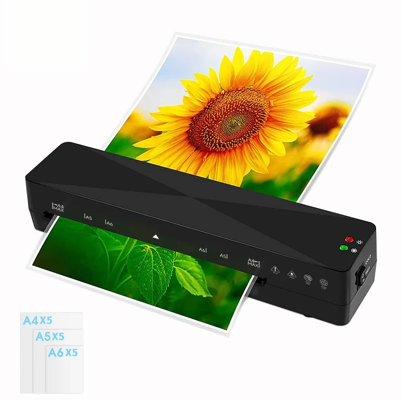 A4 Thermal and Cold Laminator Machine for Documents and Photos with EU/AU/UK/US Plug Come Wih 5Pcs A4 A5 A6 Plastic Sealing Film
