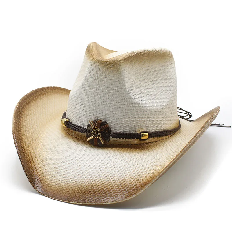 New Spray Painted Straw With Personalized Features, Handcrafted Western Denim Hat, Ethnic Style Sunshade Hat