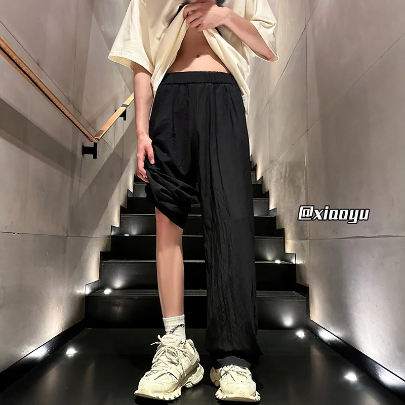 

Bla Qui Dry Summer Thin Ice Silk Wide Leg Straight Cut Casual Pants for Men Breathable Lightweight Comfortable Loose Fit