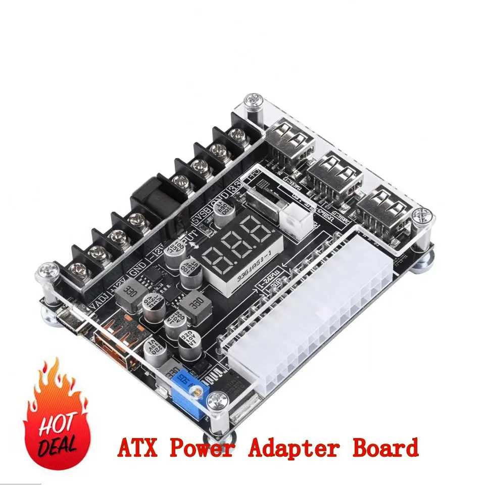 Módulo de alimentación de placa adaptadora de corriente Atx de 20/24 pines con voltaje ajustable y pantalla Digital roja