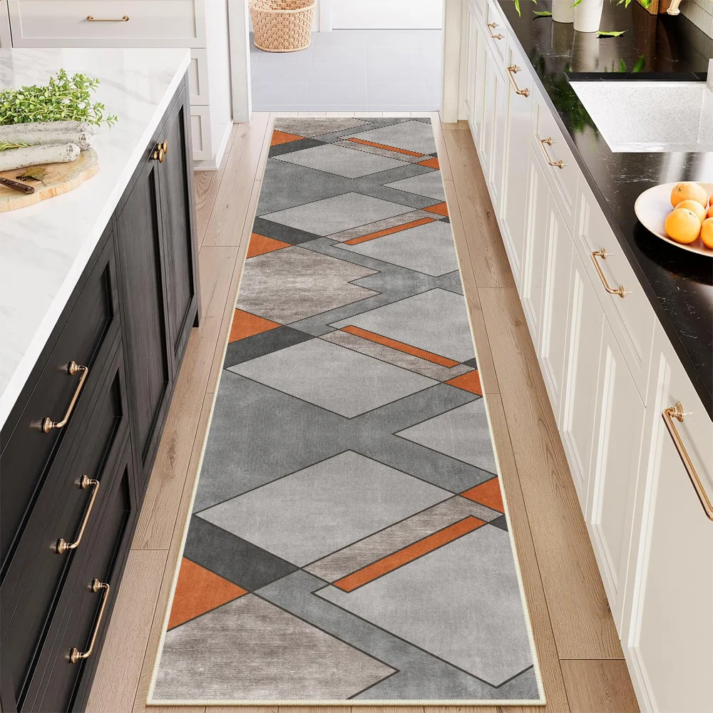 VIKAMA Modern Geometric Long Corridor Carpet Hotel Lobby Aisle Entrance Mat Washable Non-Slip Bedroom Carpet Home Decor