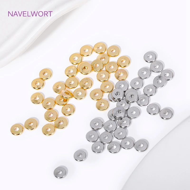 3/4/5/6mm 18K Gold Plated Brass Round Spacer Flat Beads For Jewelry Making Supplies,DIY Bracelet Necklace Making Accessories