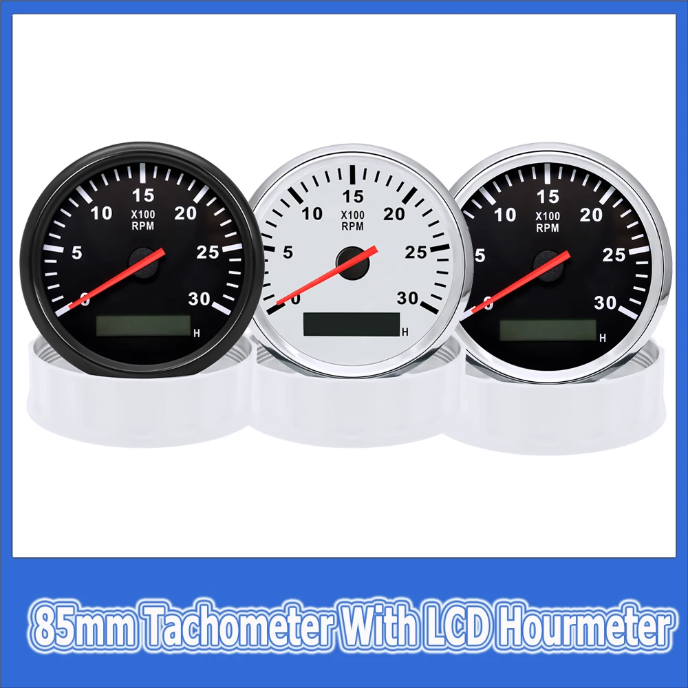 For Car Boat Gasoline Diesel Engine 85mm Car Tachometer Rpm Hour Meter 3000RPM-8000RPM Tachometer Red Backlight