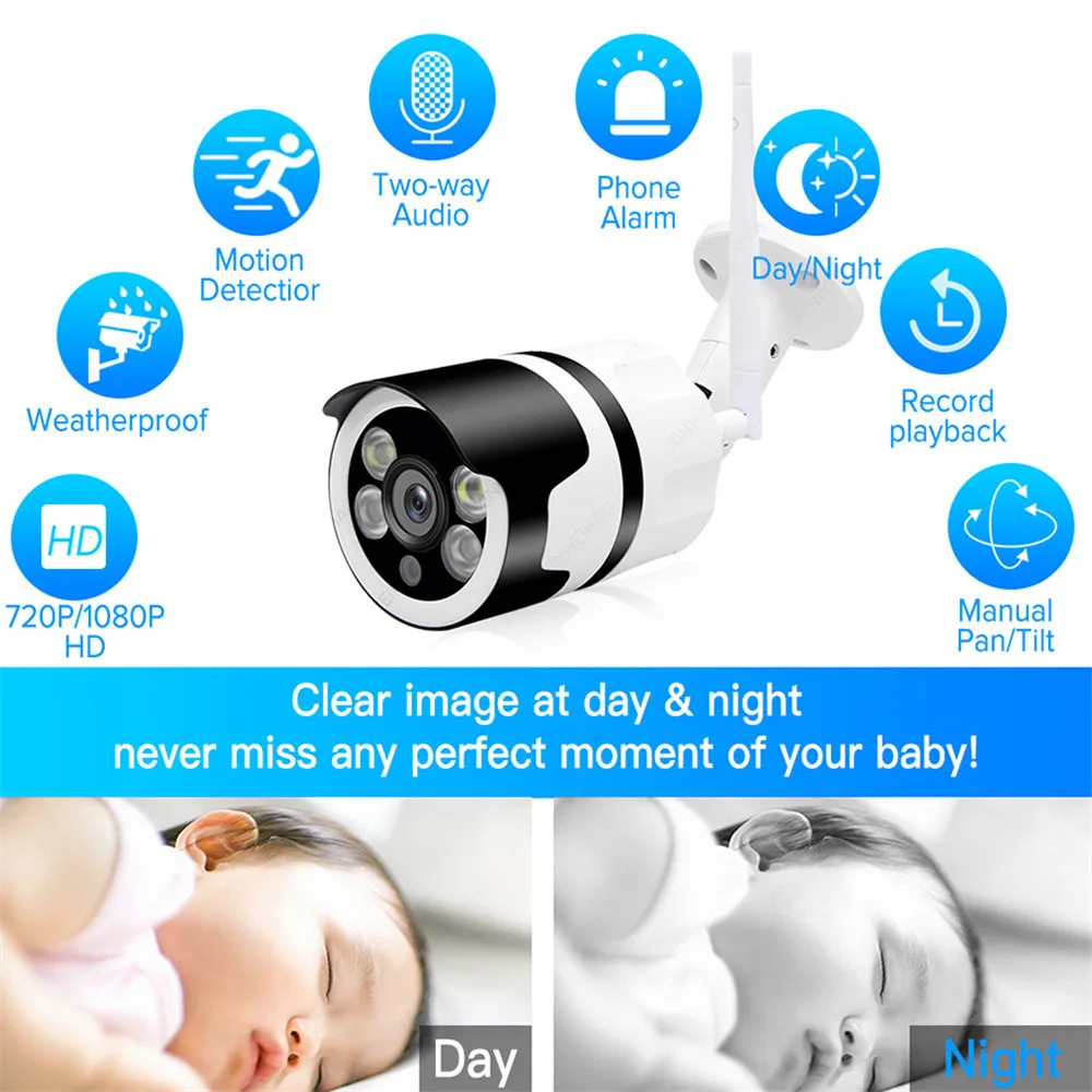 2MP 1080P Carecam APP IR Night Vision Wireless PTZ IP Bullet Camera AI Humanoid Motion Detection Home Security CCTV Monitor