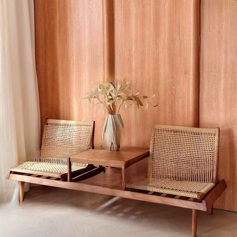 

Solid wood tea table balcony, small tea table retro homestay tea table chair