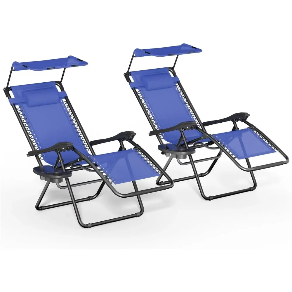 

Set of 2 Outdoor Zero Gravity Chair Reclining Lounger with Sun Shade and Mesh Back, Cup Holder & Side Table