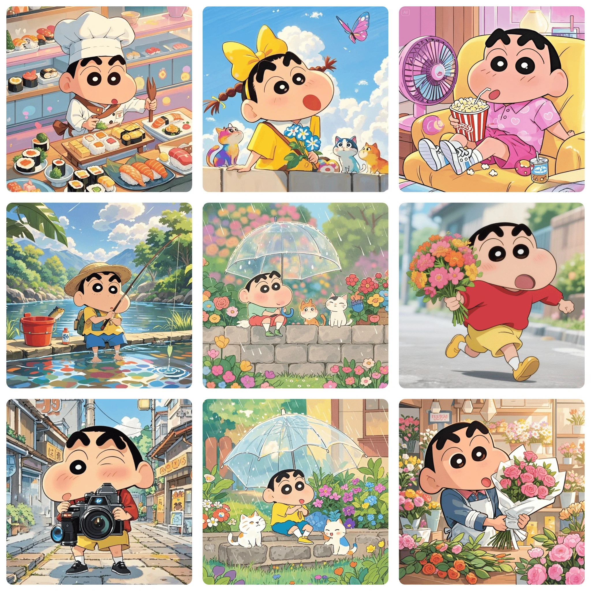 DIY Crayon Shin Chan Tägliche Cartoon-Collage Anime-Kunststil Diamantmalerei Mosaik Handgemachte Kunst Exquisite Heimdekoration