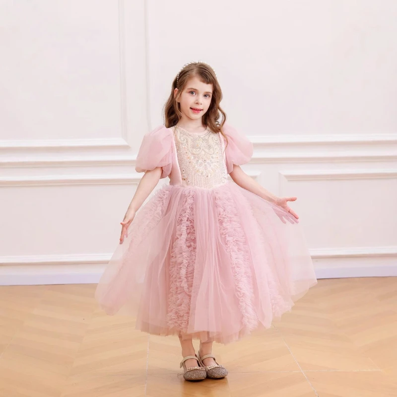 

New Girls Sequin Princess Dress Birthday Party Gown Costume Children Pageant Formal Attire Celebration Elegant Party Outfit