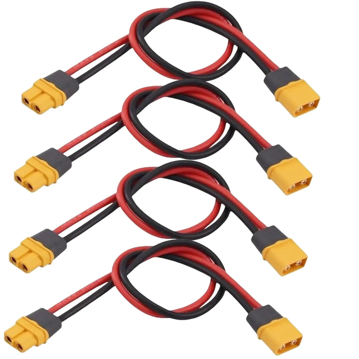 4pcs XT60 M to XT60 F Adapter Extension Cables - 14AWG 30cm for RC Battery and Dual Power Solutions